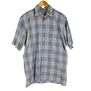 PETER MILLAR Shirt Men's Large Button-Up Short Sleeve Tartan Plaid Crown Cotton
